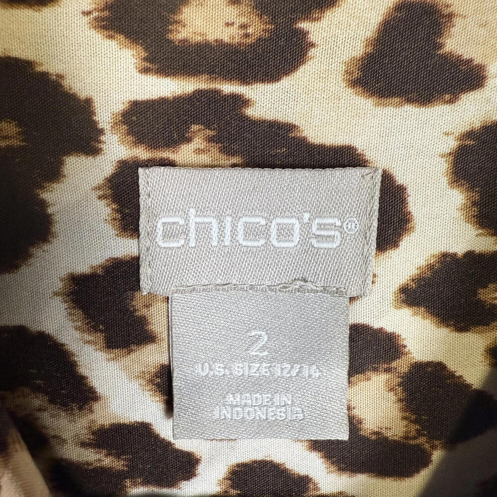 Chico's Women's Size 2, 12/14 L, Animal Print Tan Black Button Down Shirt Top - Picture 2 of 7